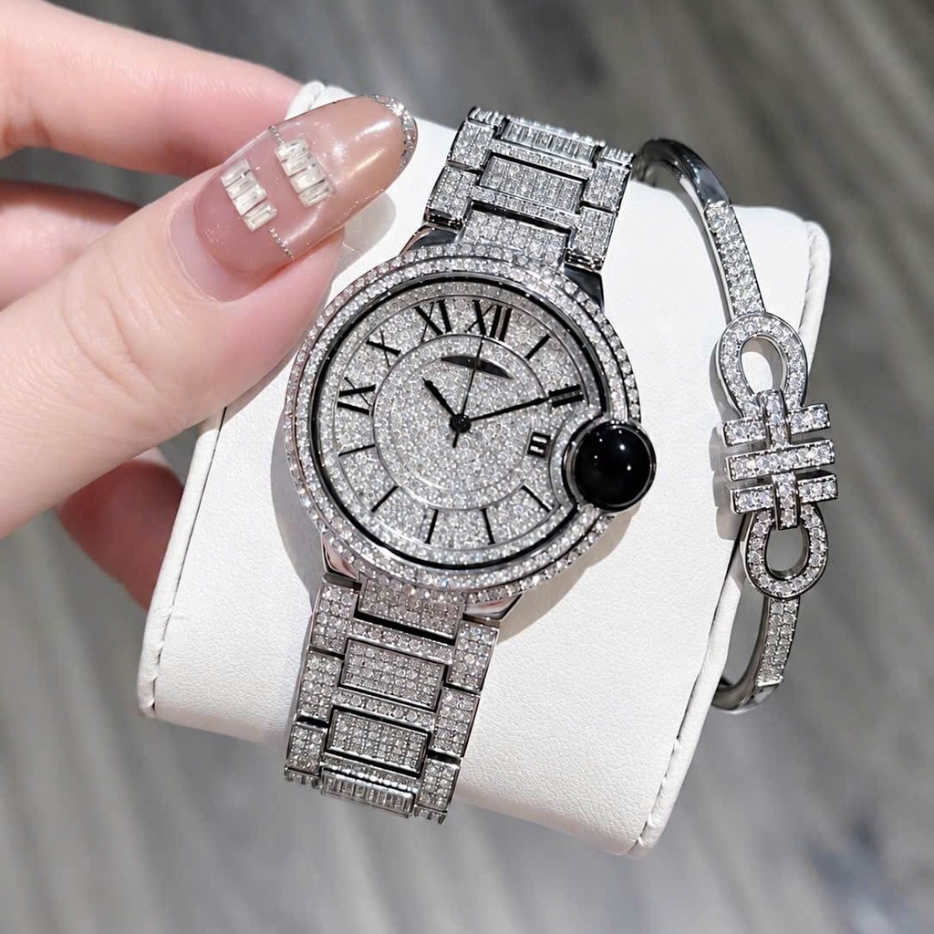 Set Đồng Hồ Nữ Jimi Jimi Mặt Số La Mã Dây Kim Loại Đính Đá Silver Size 36mm Máy Pin JM 86002