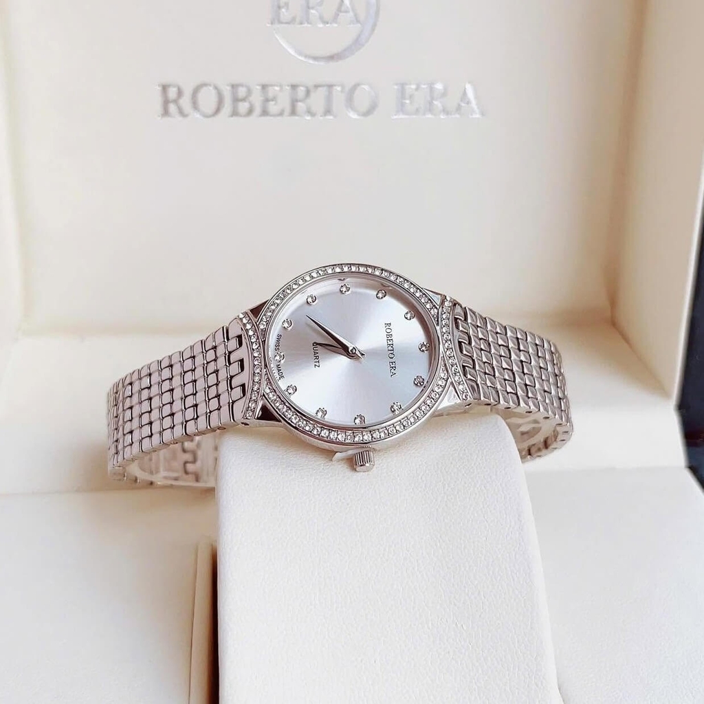Set Đồng Hồ Nữ Roberto Era RE2904 Dây Kim Loại Silver Mặt Trắng Size 28mm Kèm Lắc Tay