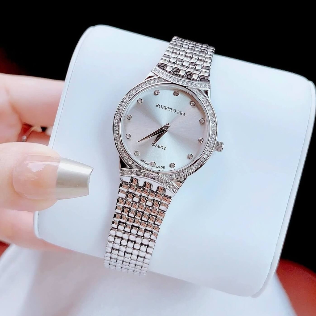 Set Đồng Hồ Nữ Roberto Era RE2904 Dây Kim Loại Silver Mặt Trắng Size 28mm Kèm Lắc Tay