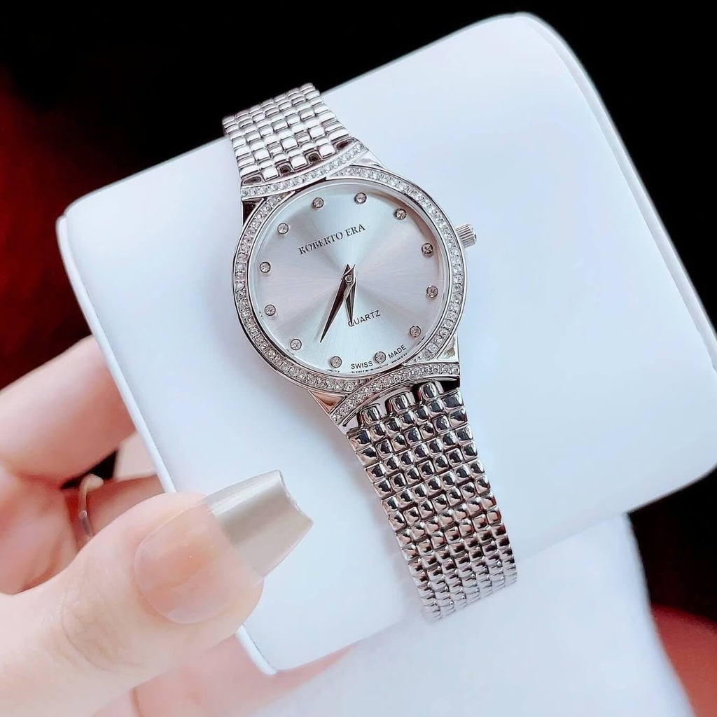 Set Đồng Hồ Nữ Roberto Era RE2904 Dây Kim Loại Silver Mặt Trắng Size 28mm Kèm Lắc Tay
