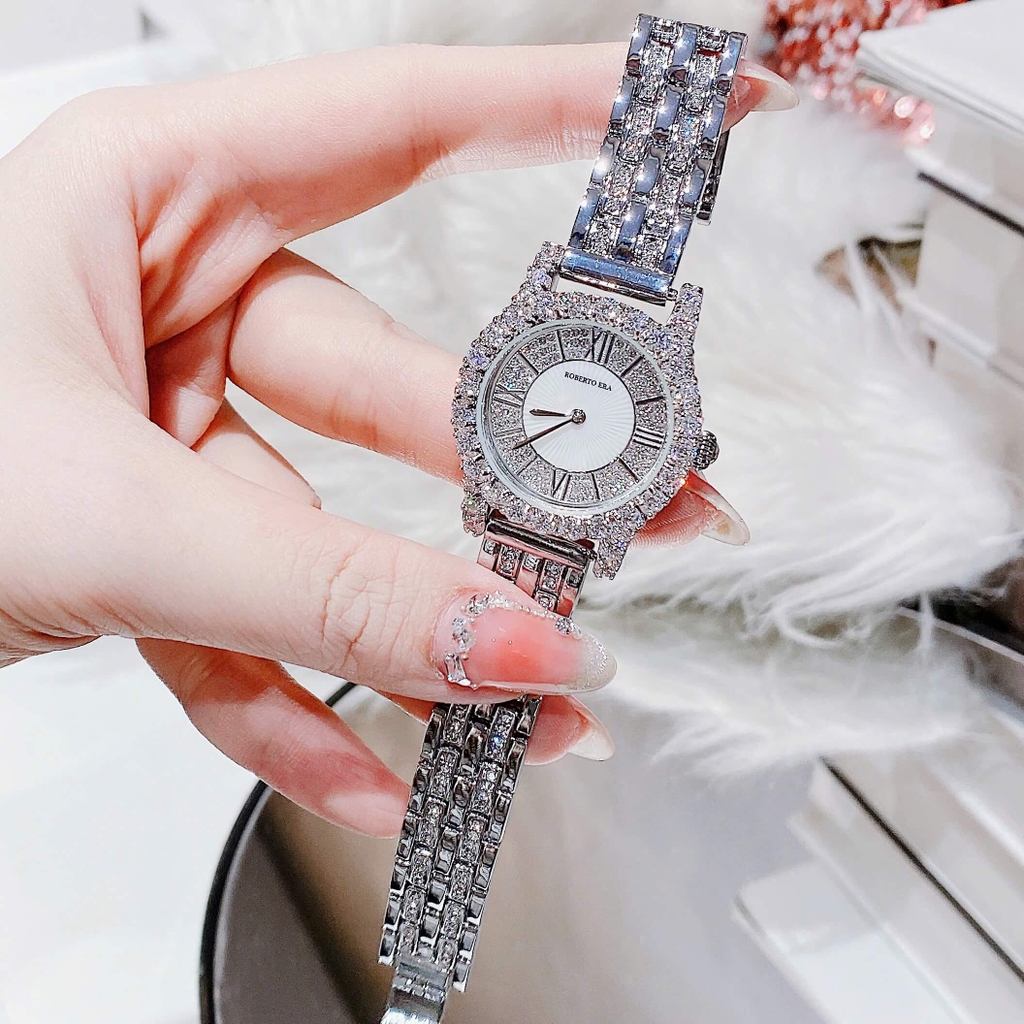 Set Đồng Hồ Nữ Roberto Era RE834 Chính Hãng Dây Da Lụa Đen Size 32mm Tặng Kèm Dây Kim Loại Đính Đá Và Lắc Tay