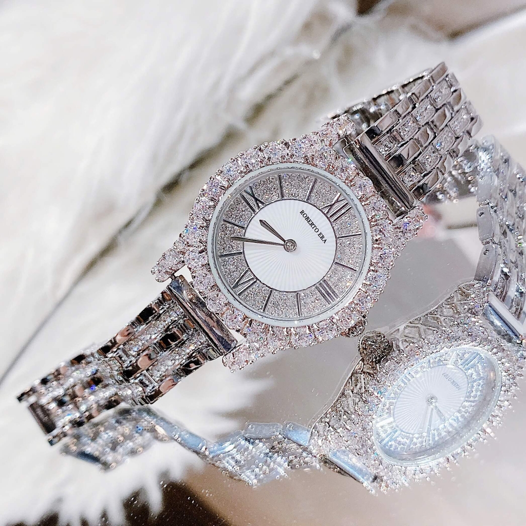 Set Đồng Hồ Nữ Roberto Era RE834 Chính Hãng Dây Da Lụa Đen Size 32mm Tặng Kèm Dây Kim Loại Đính Đá Và Lắc Tay