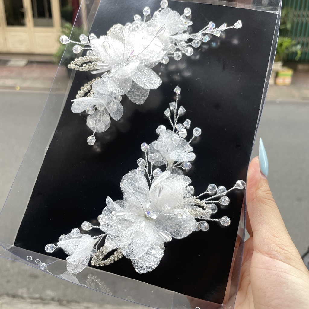 Cài tóc cô dâu hoa voan lưới đính pha lê đá mẫu mới tháng 1/2024 SP2225086   giangpkc-phu-kien-thoi-trang