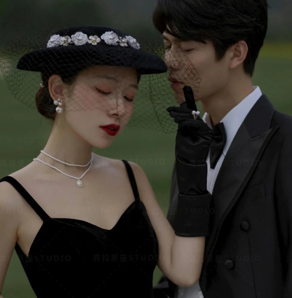 Mũ nhung đen chụp hình cô dâu 2023 viền hoa  giangpkc-phu-kien-thoi-trang