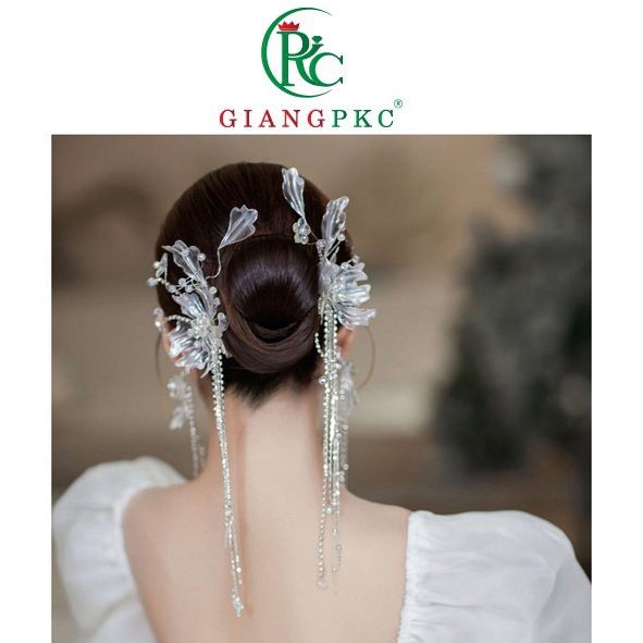 Cài tóc cô dâu hoa ánh bạc pha lê cao cấp Giangpkc 10-2022 SP2221928   giangpkc-phu-kien-thoi-trang