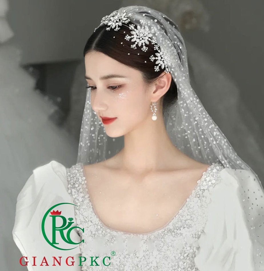 Băng đô cài tóc cô dâu hoa tuyết thời trang cưới T9-2022 Giangpkc giangpkc-phu-kien-thoi-trang