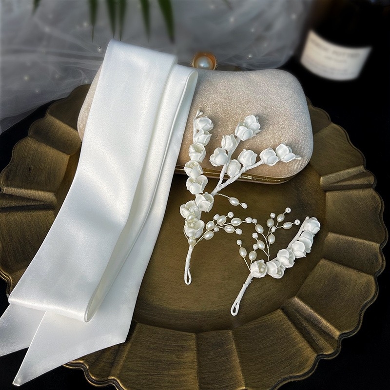Cài tóc cô dâu hoa linh lan kèm dây cột nơ trắng mới t3/2023  giangpkc-phu-kien-thoi-trang