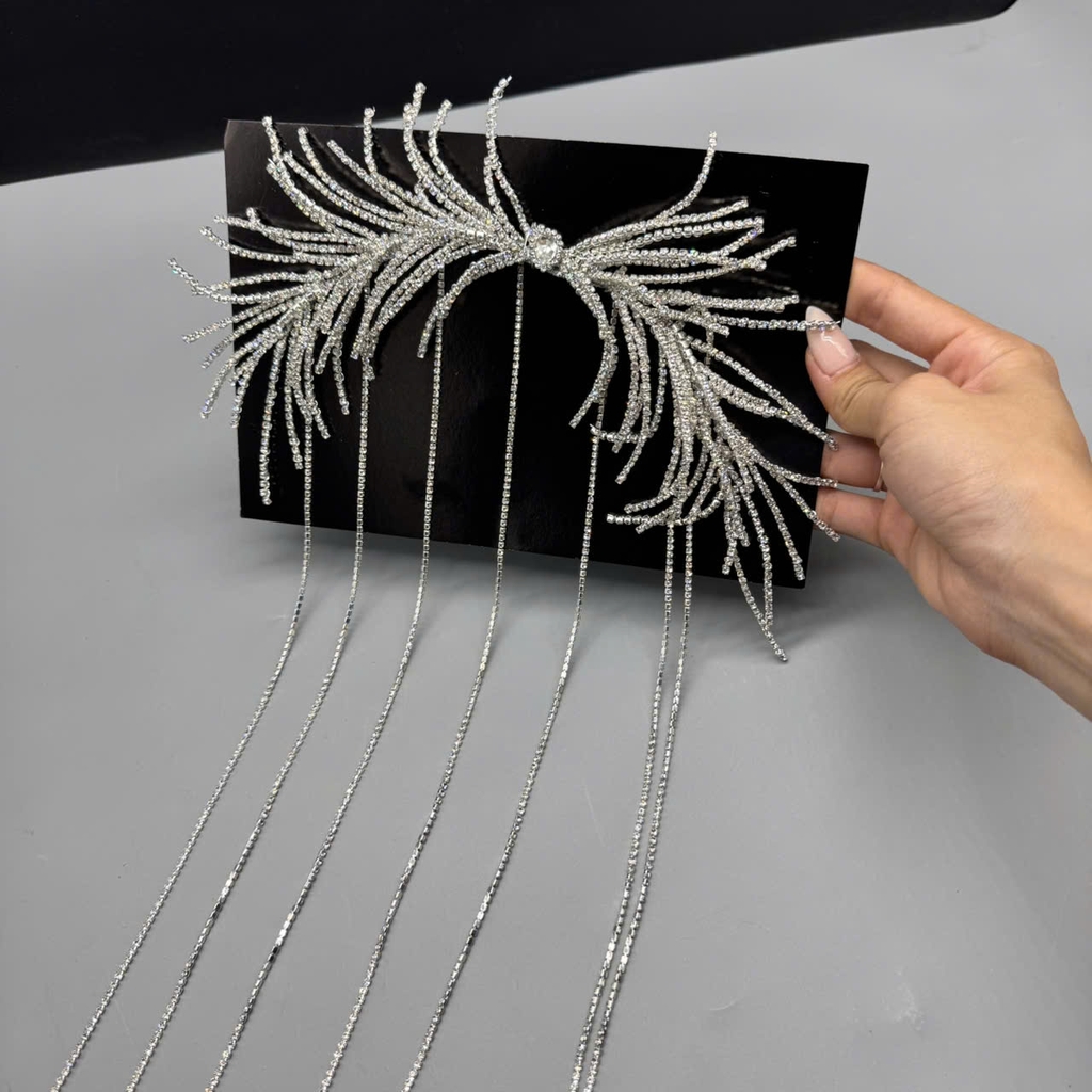 Cài tóc cô dâu đá tua rua mẫu mới xích đá dài t2/2025 Giangpkc SP2227091  giangpkc-phu-kien-thoi-trang