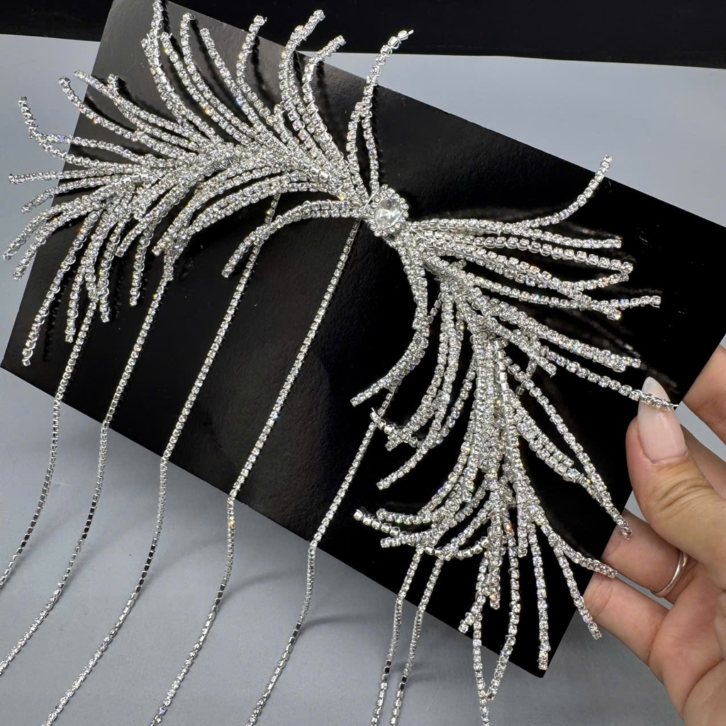 Cài tóc cô dâu đá tua rua mẫu mới xích đá dài t2/2025 Giangpkc SP2227091  giangpkc-phu-kien-thoi-trang