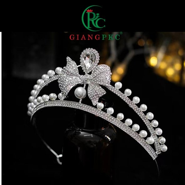 Vương miện cô dâu hạt trai điểm nơ đá lớn mẫu mới t10/2022 Giangpkc  giangpkc-phu-kien-thoi-trang