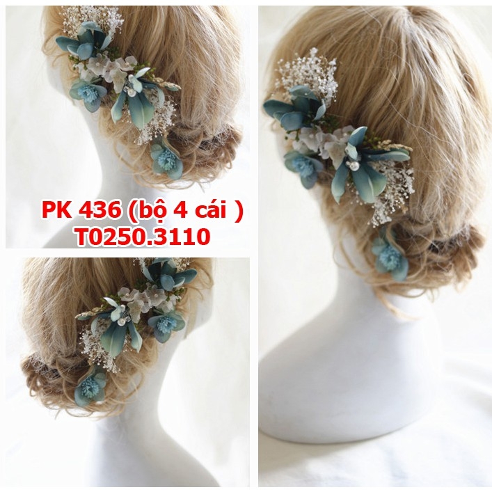 Bộ cài tóc cô dâu cao câp xanh
