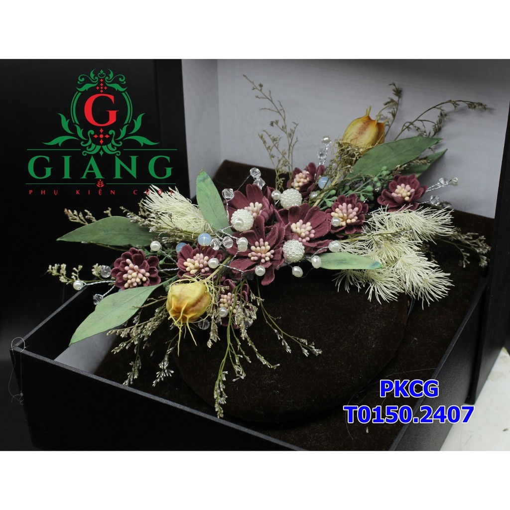 Ốp hoa cô dâu cài tóc đẹp t7-2018