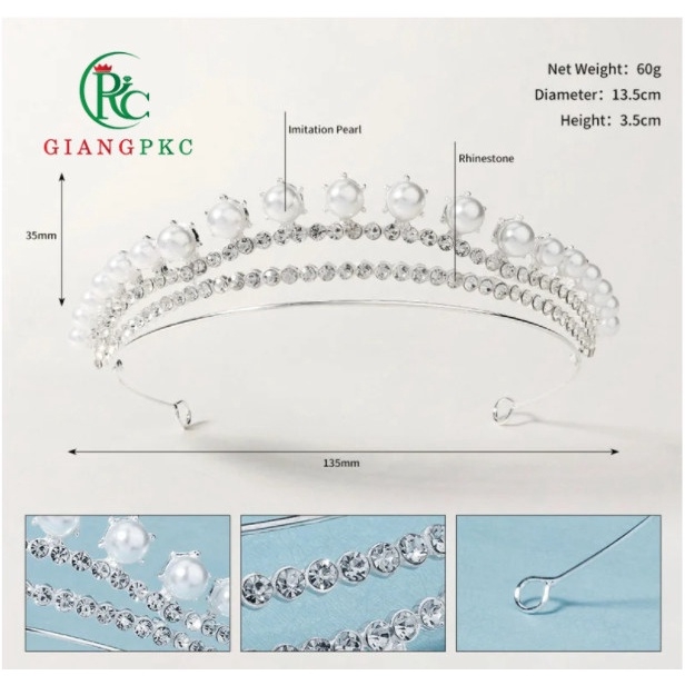 Vương miện cô dâu viền đá đính chóp hạt trai thanh lịch mẫu đẹp 2022 Giangpkc TP HCM SP2219564