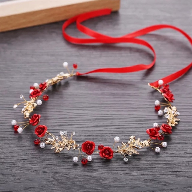 Phụ kiện cưới Giang . Cài tóc bộ cài tóc cô dâu đỏ hoa nhí SP2220892
