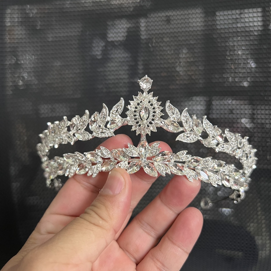 Vương miện cô dâu dáng thấp hai đường đá cao 5cm ngang 15 cm Giangpkc 8-2022  giangpkc-phu-kien-thoi-trang