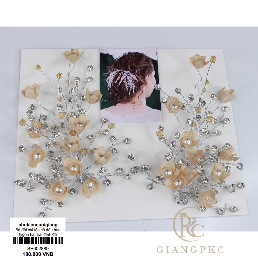 Bộ 2 cài tóc cô dâu mẫu hoa tygon đá tia Giangpck sp002889