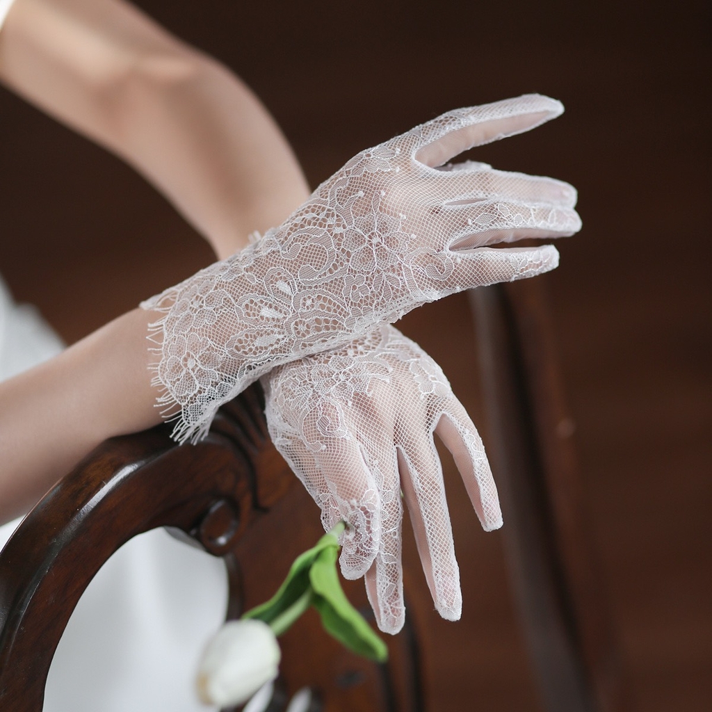Găng tay cô dâu lưới hoa ren nổi mẫu ngắn mới 2023  giangpkc-phu-kien-thoi-trang