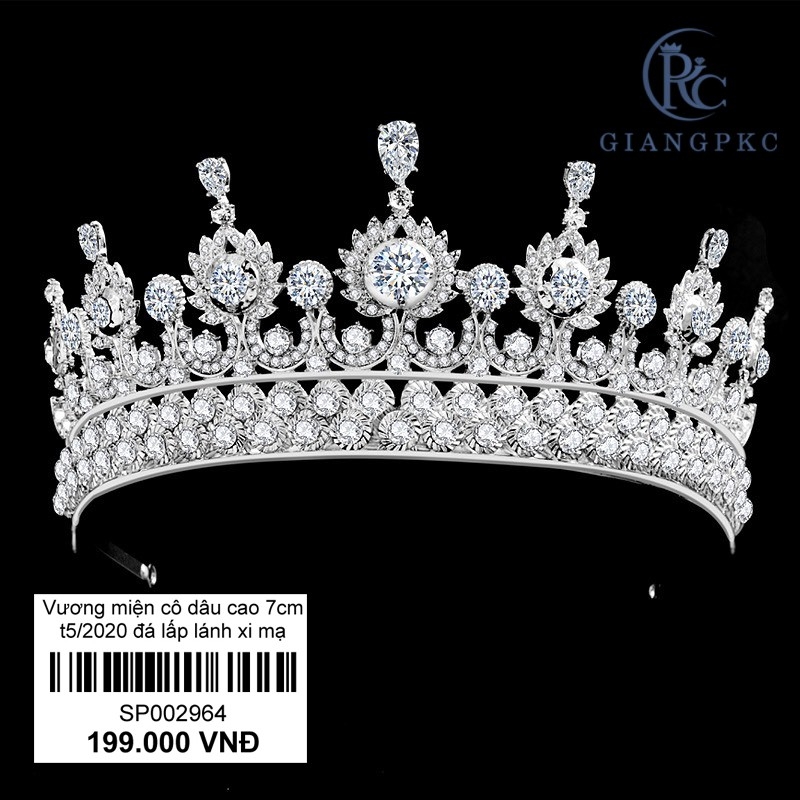 Vương miện cô dâu dáng 7cm chất liệu đá lấp lánh xi mạ không đen Giangpkc Sp002934