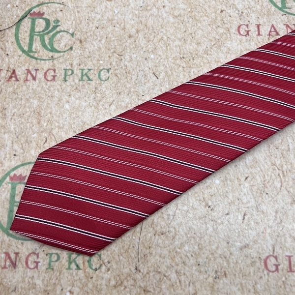 Cà vạt nam màu đỏ kẻ xéo nhỏ thắt sẵn dây kéo 8cm sang trọng mới 2023 Giangpkc