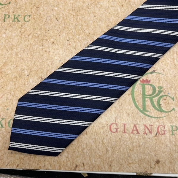 Cà vạt nam màu xanh kẻ sọc thắt sẵn dây kéo 8cm sang trọng mới t5-2023 Giangpkc