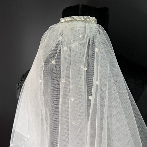 Voan cô dâu viền hạt chấm hạt thưa mẫu dài 75cm mới t8-2023 Giangpkc