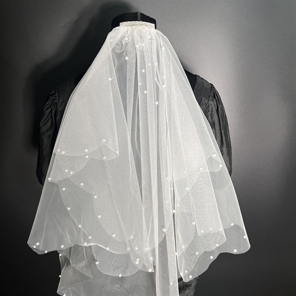 Voan cô dâu viền hạt chấm hạt thưa mẫu dài 75cm mới t8-2023 Giangpkc