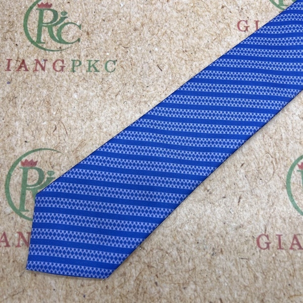 Cà vạt bản 8cm thắt sẵn dây kéo vải bóng đẹp dày 3 lớp màu xanh bích họa tiết