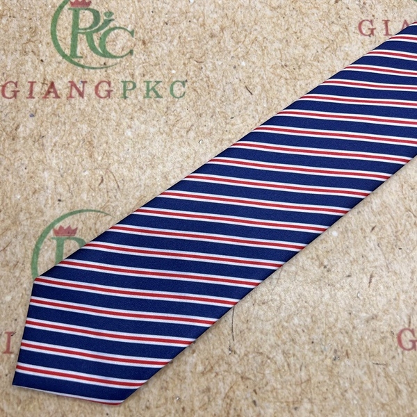 Cà vạt bản 8cm thắt sẵn dây kéo vải bóng đẹp dày 3 lớp màu xanh đen kẻ đỏ