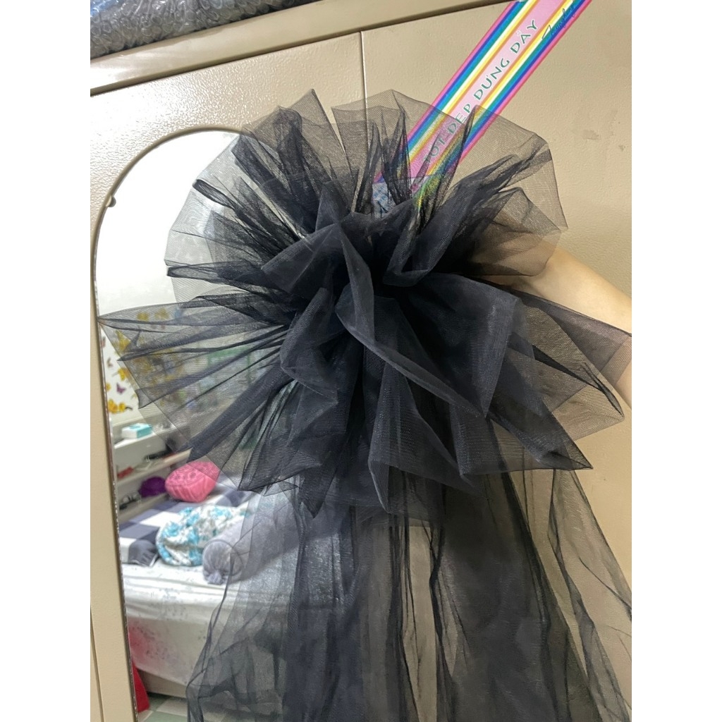 Voan phồng to màu đen chụp hình thời trang mẫu thiết kế ( ảnh thật )