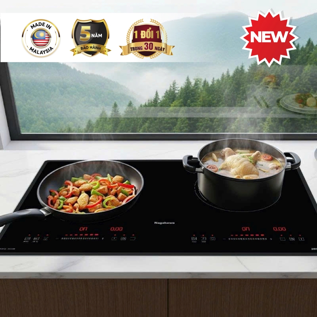Bếp đôi điện từ hồng ngoại bo viền Nagakawa NII8996 công suất 4500W