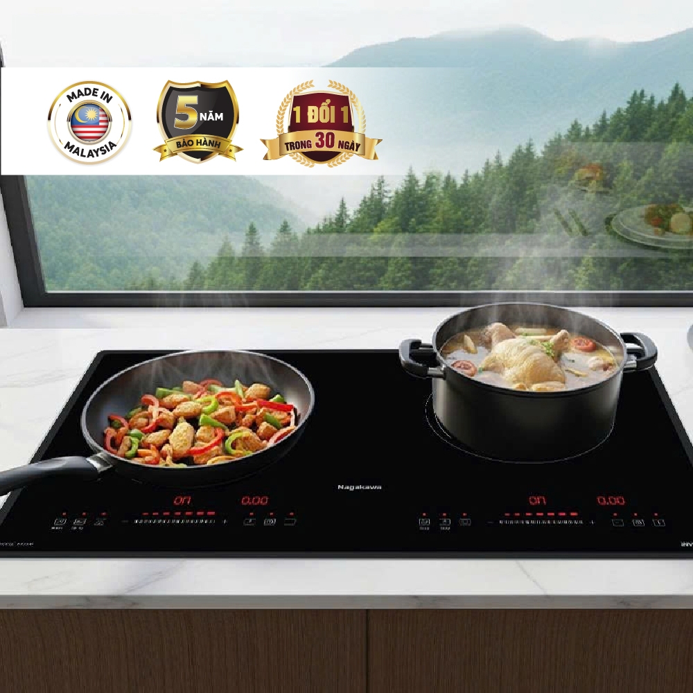 Bếp đôi điện từ hồng ngoại bo viền Nagakawa NII8996 công suất 4500W