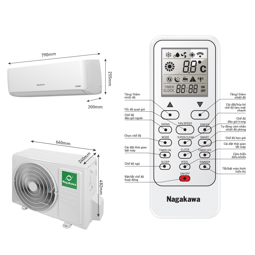 Điều hòa Nagakawa Inverter NIS-C12R2H08 12000Btu/h 1 chiều