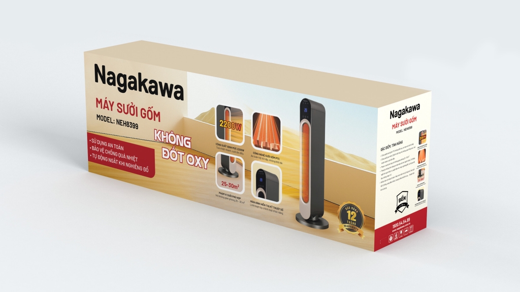 Máy sưởi gốm 2200W Nagakawa NEH8399
