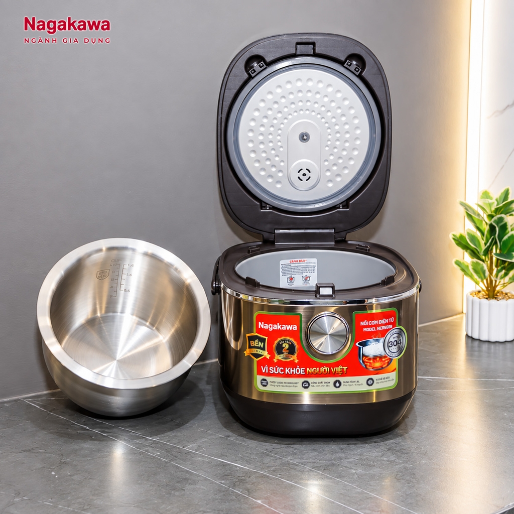 Nồi cơm điện tử 1.8L inox 304 Nagakawa NER5599