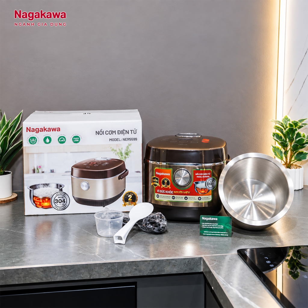 Nồi cơm điện tử 1.8L inox 304 Nagakawa NER5599
