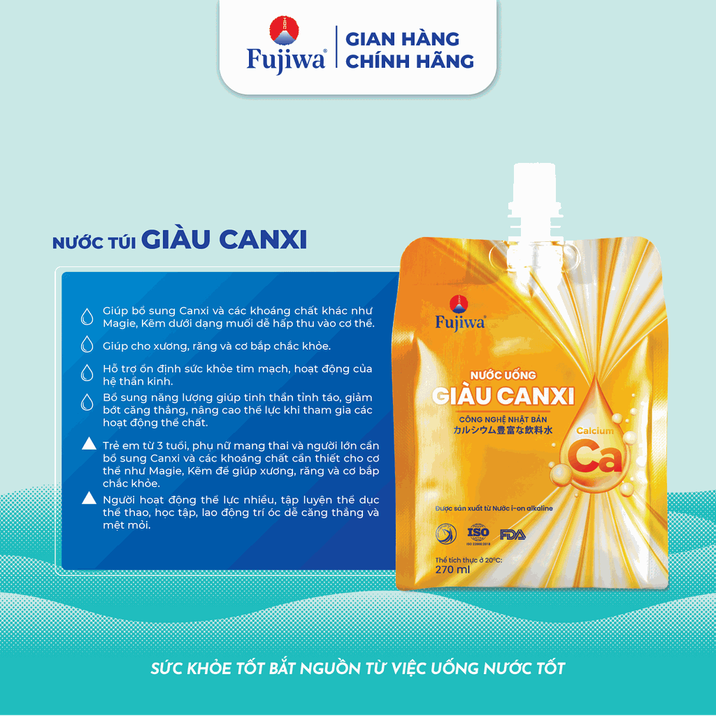 Canxi Fujiwa Nước Uống Giàu Canxi Vị Cam Thùng 12 Túi 270Ml