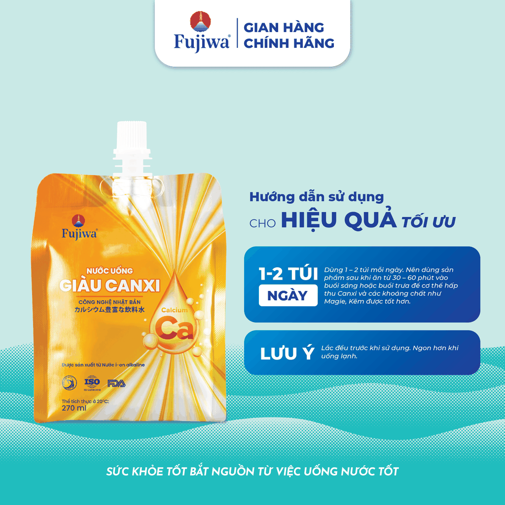 Canxi Fujiwa Nước Uống Giàu Canxi Vị Cam Thùng 12 Túi 270Ml