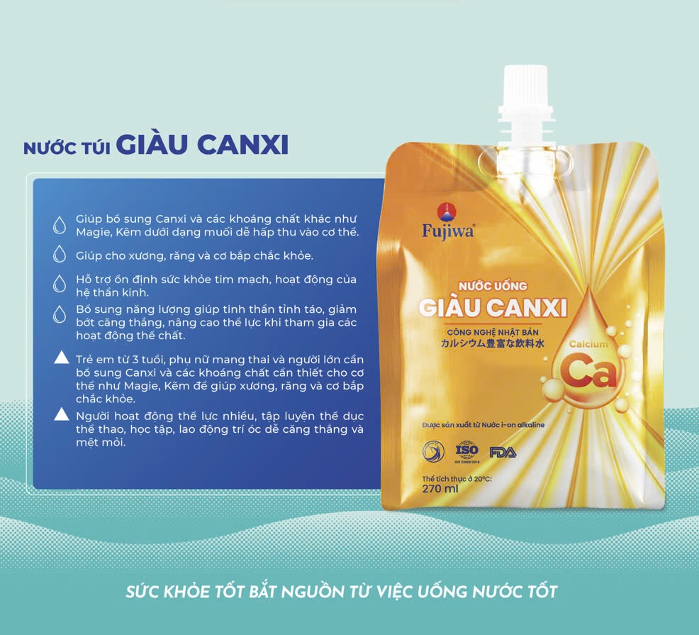 Canxi Fujiwa Nước Uống Giàu Canxi Vị Cam Thùng 12 Túi 270Ml