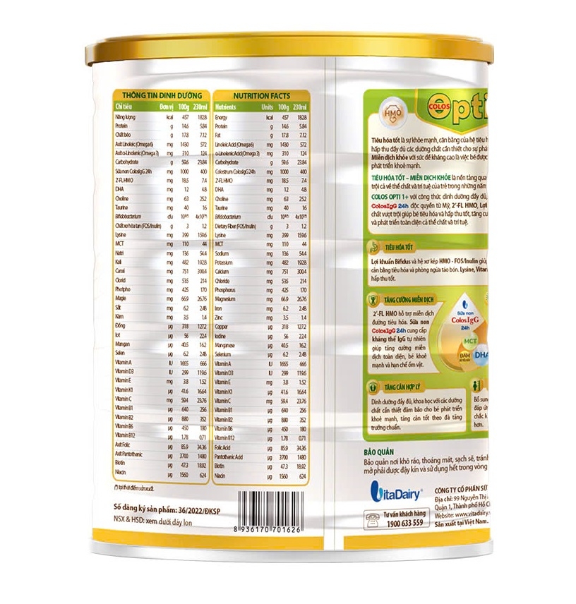 Sữa COLOS OPTI 1+ 800g (1-2 tuổi)