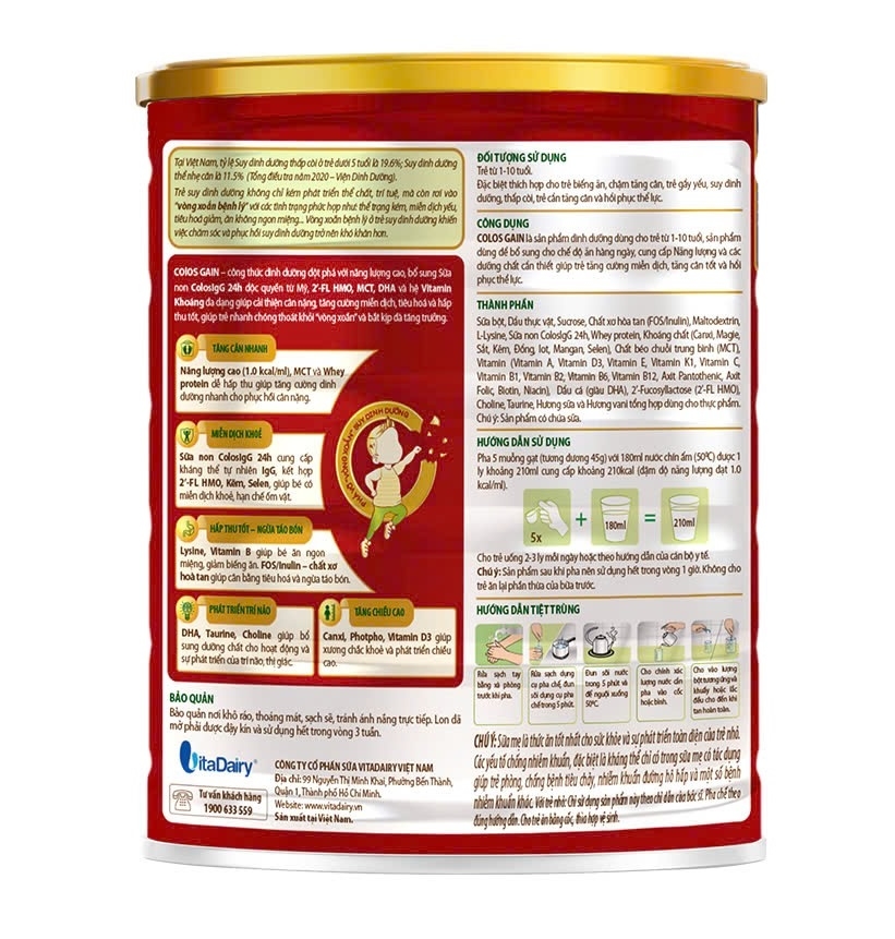 Sữa COLOS GAIN 1+ 800g (1-10 tuổi)