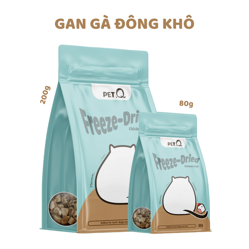 Thức ăn đông khô cho thú cưng PetQ cho Mèo 80gr/ 200gr Gan gà đông khô