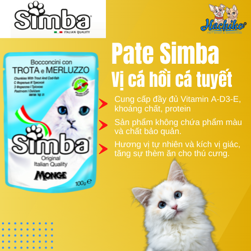 Pate Simba dạng thịt miếng vị cá hồi và cá tuyết 100gr