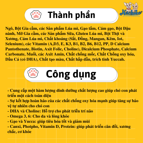 Thức ăn cho chó Ganador Puppy vị sữa và DHA 400gr/3kg/20kg