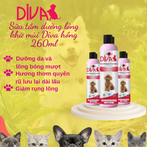 Sữa tắm dưỡng lông, khử mùi cho chó Diva hồng 260ml