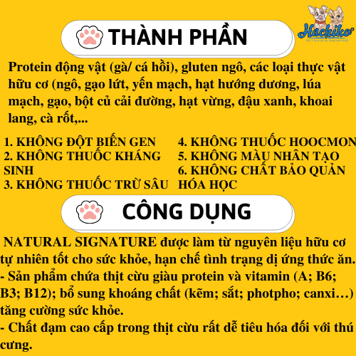 Thức ăn hạt hữu cơ Signature Natural Salmon/Lamb cho chó vị cá hồi/cừu 1.8kg (9 gói/200gr)