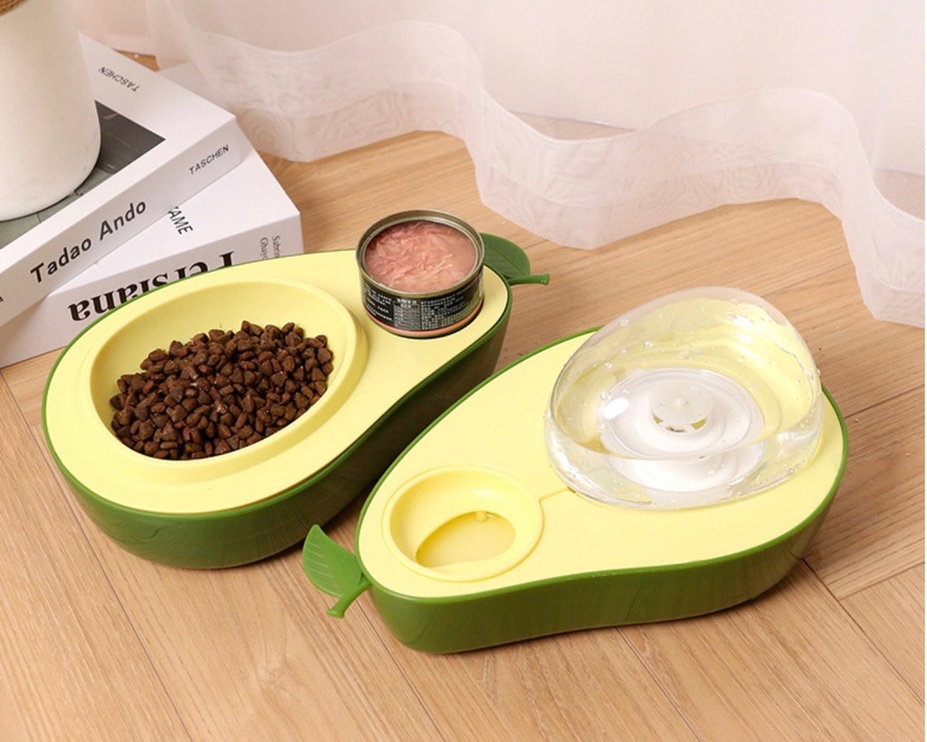 Combo chén ăn uống quả bơcó nắp đậy Paw Avocado Pet Water Bowl