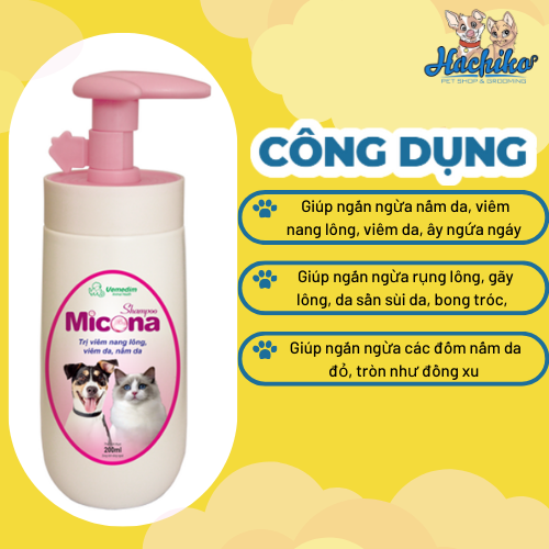 Sữa tắm Chó/Mèo phòng nấm da, viêm nang lông VEMEDIM Micona 200ml