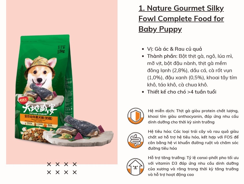 Thức ăn hạt cho chó trên 4 tuần tuổi vị gà ác và rau củ Kitchen Flavor Baby Dog Puppy 1.5kg