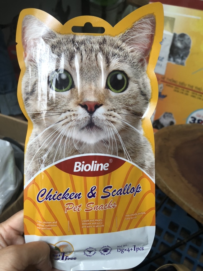 Súp thưởng cho mèo vị gà sò điệp BIOLINE Chicken Scallop bịch 5 que