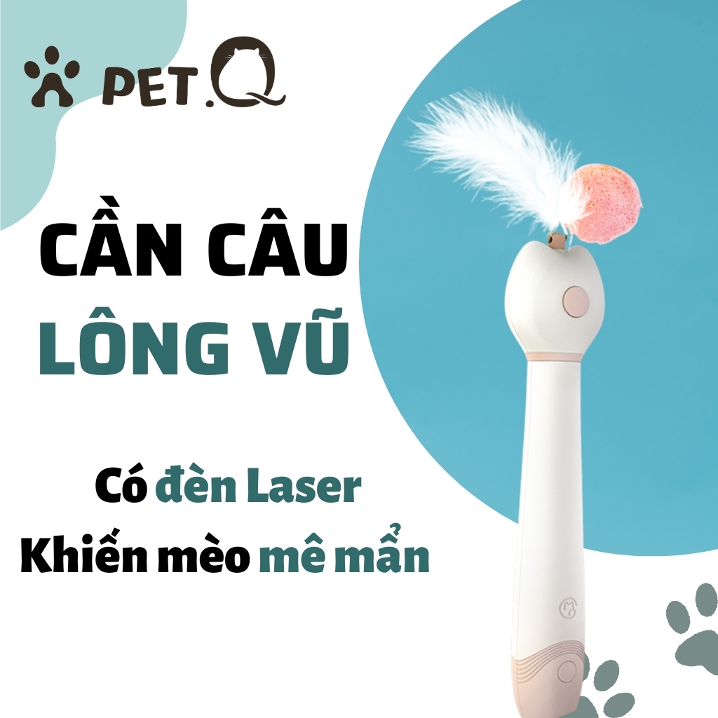 Đồ chơi cần câu lông vũ, kèm đèn laser 2 trong 1 AIWO cho mèo